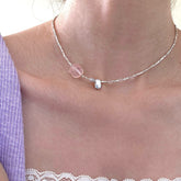 Rose of the Moon · Rose Quartz & Pearl Silver Shard Necklace
